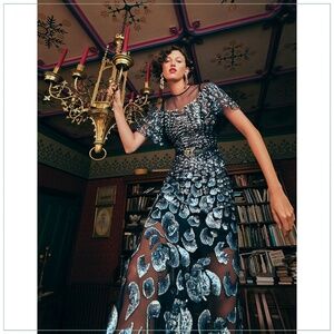 $5990 Temperley London Piper Scalloped Embellished Runway Gown in Midnight Blue